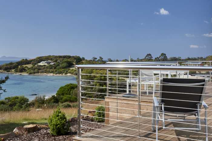 Wire Balustrade on Large Deck with Water Views